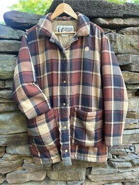 Marmot Plaid Flannel Shirt Jacket in Rust, Tan & Navy